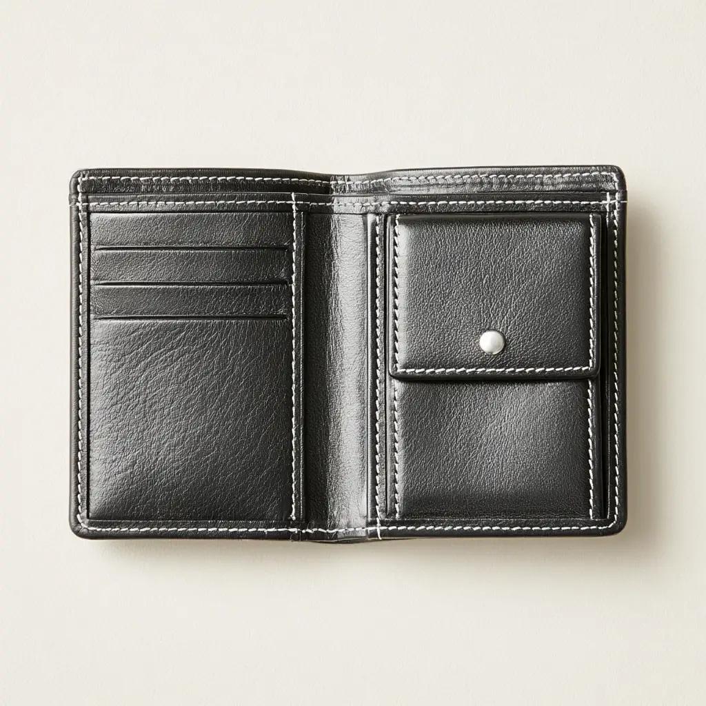 Slim bifold-lommebok i mørkebrun full-grain lær — klassisk herreaccessory