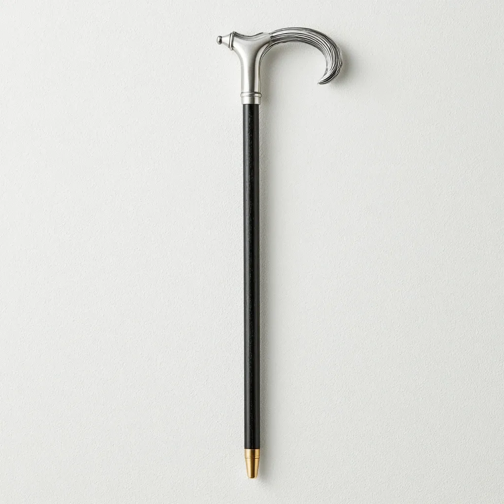 Klassisk sort lakkstokk med sølvhåndtak — formelt herreaccessory til Snippkjole og White Tie